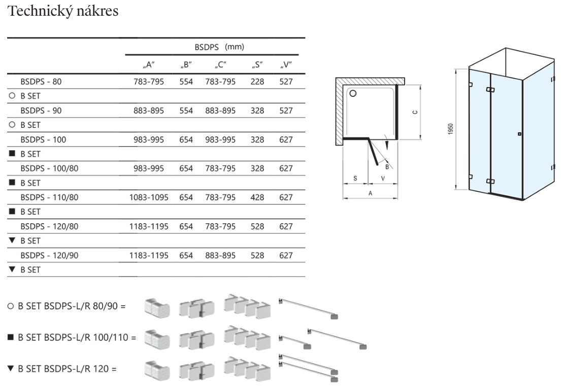 Sprchový kout Brilliant BSDPS-technicky-nakres